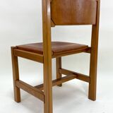 Set of 6 Maison Regain Chairs - Solid Elm and Fawn Leather - Circa 70