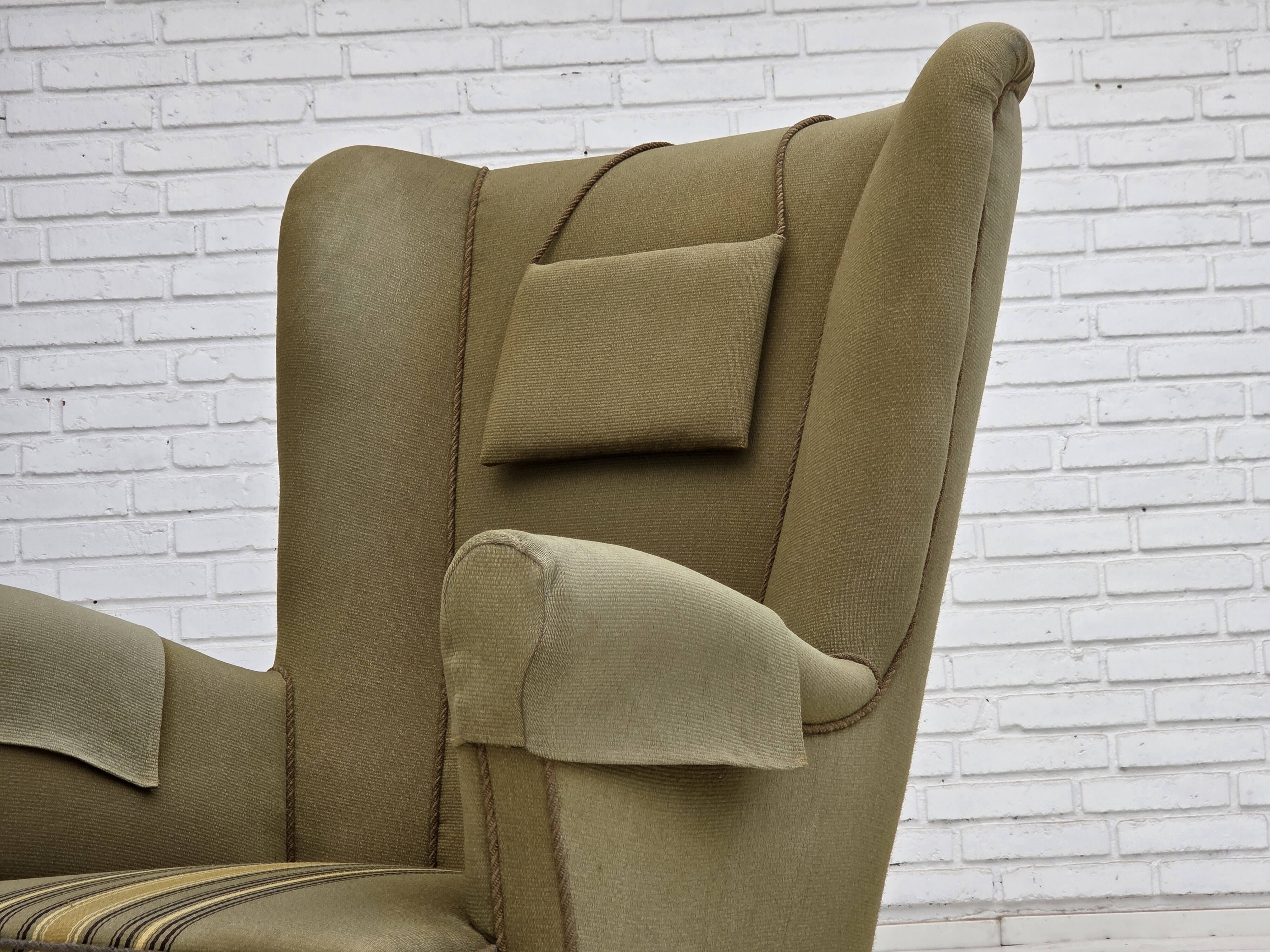 1960s, Danish highback armchair, original green furniture wool.