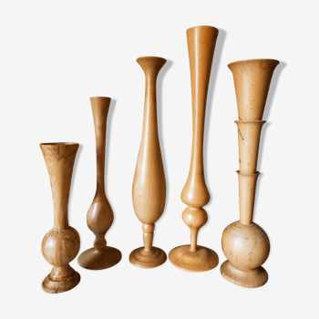 Set of 5 wooden vases