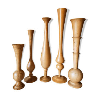 Set of 5 wooden vases