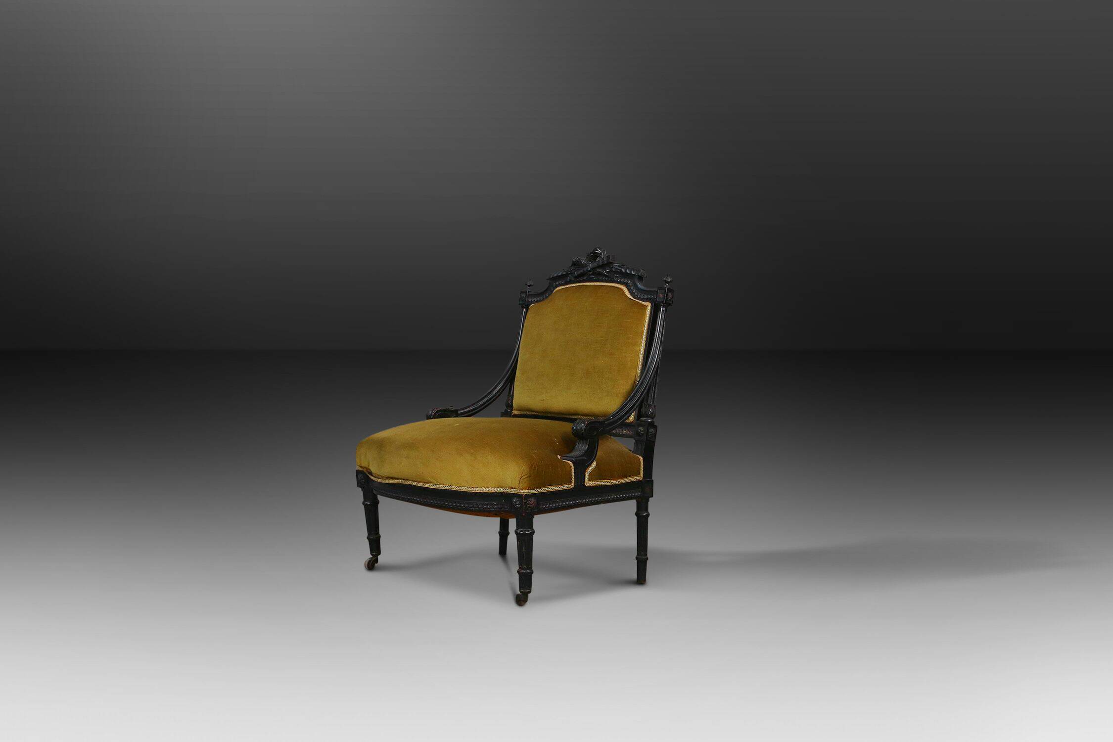 French Empire style  Black Wood and Velvet Armchair, 1850s