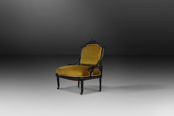 Fauteuil en bois noir et velours de style Empire français, années 1850