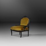 French Empire style  Black Wood and Velvet Armchair, 1850s
