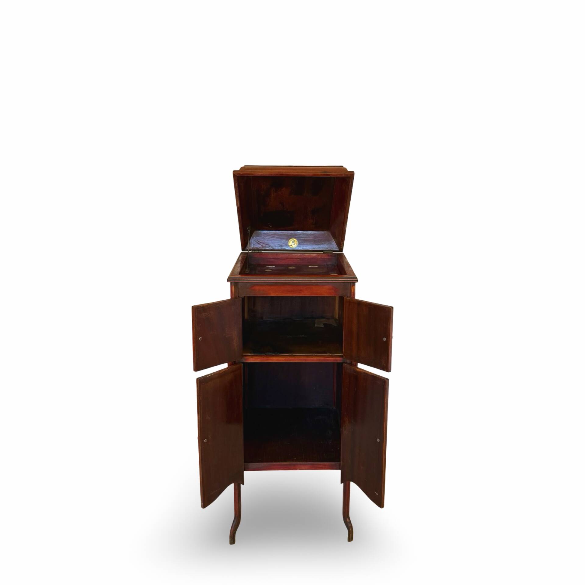 Italian floor-model upright phonograph cabinet, 1900s