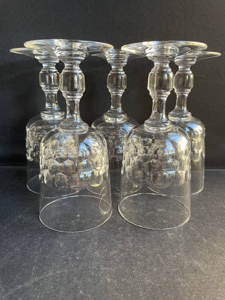 5 Blown and cut crystal water glasses – Art Nouveau
