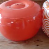 2 vintage inflatable poufs in orange plastic