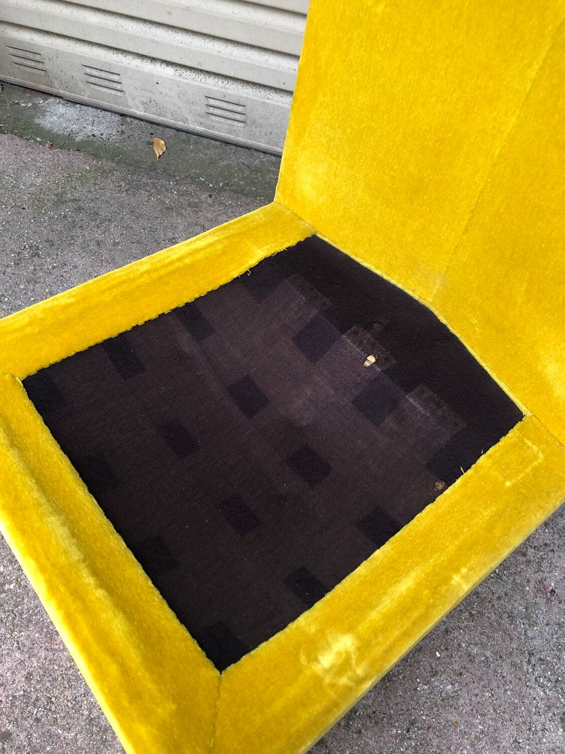 Vintage 80s yellow velvet armchair