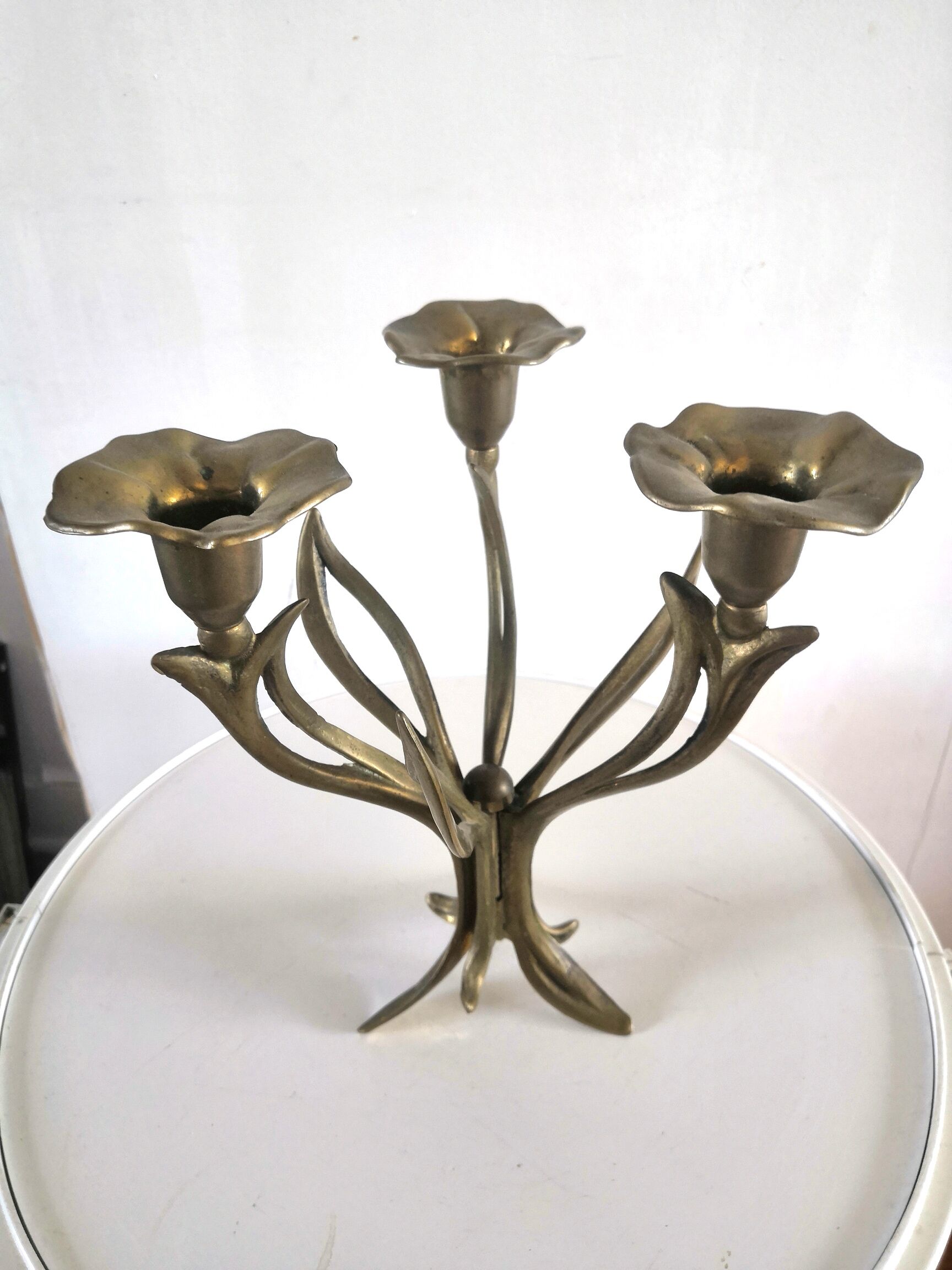 Candle holder brass vintage leaves and flowers 60s - 70s