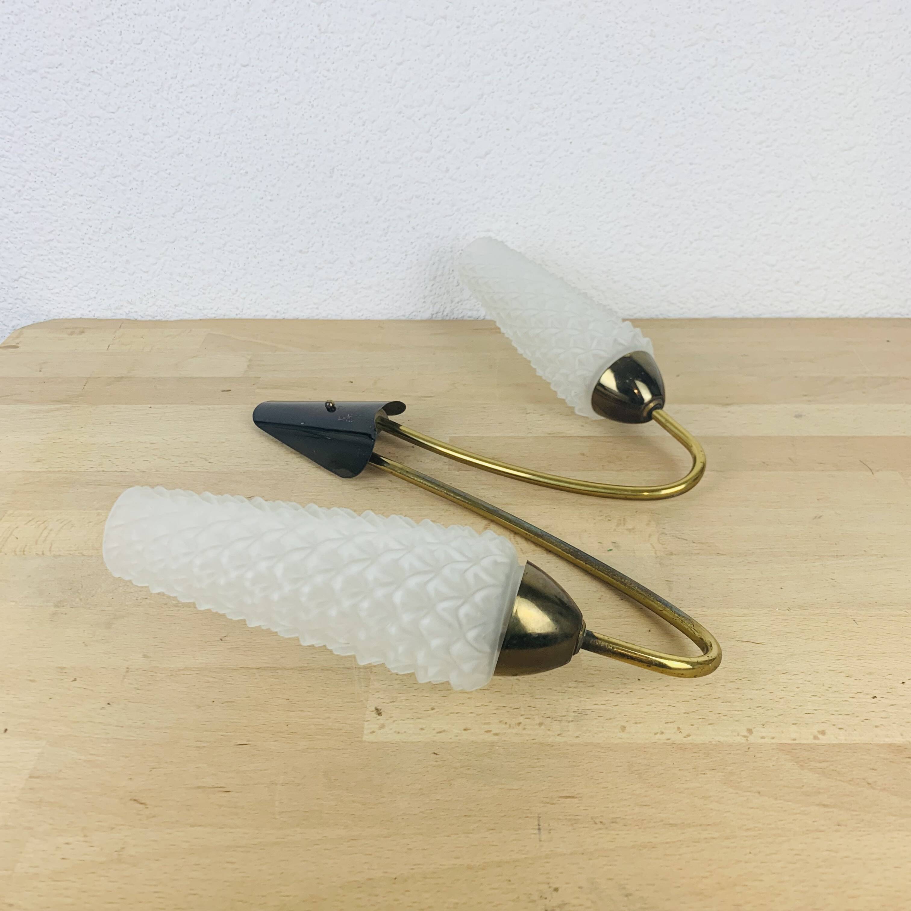 Double gold metal wall lamp and glass tulips, 1950s