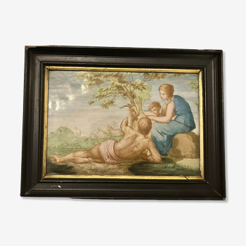 Bucolic scene painting on earthenware nineteenth after Delobel