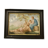 Bucolic scene painting on earthenware nineteenth after Delobel