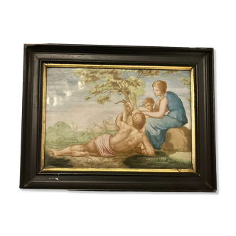 Bucolic scene painting on earthenware nineteenth after Delobel