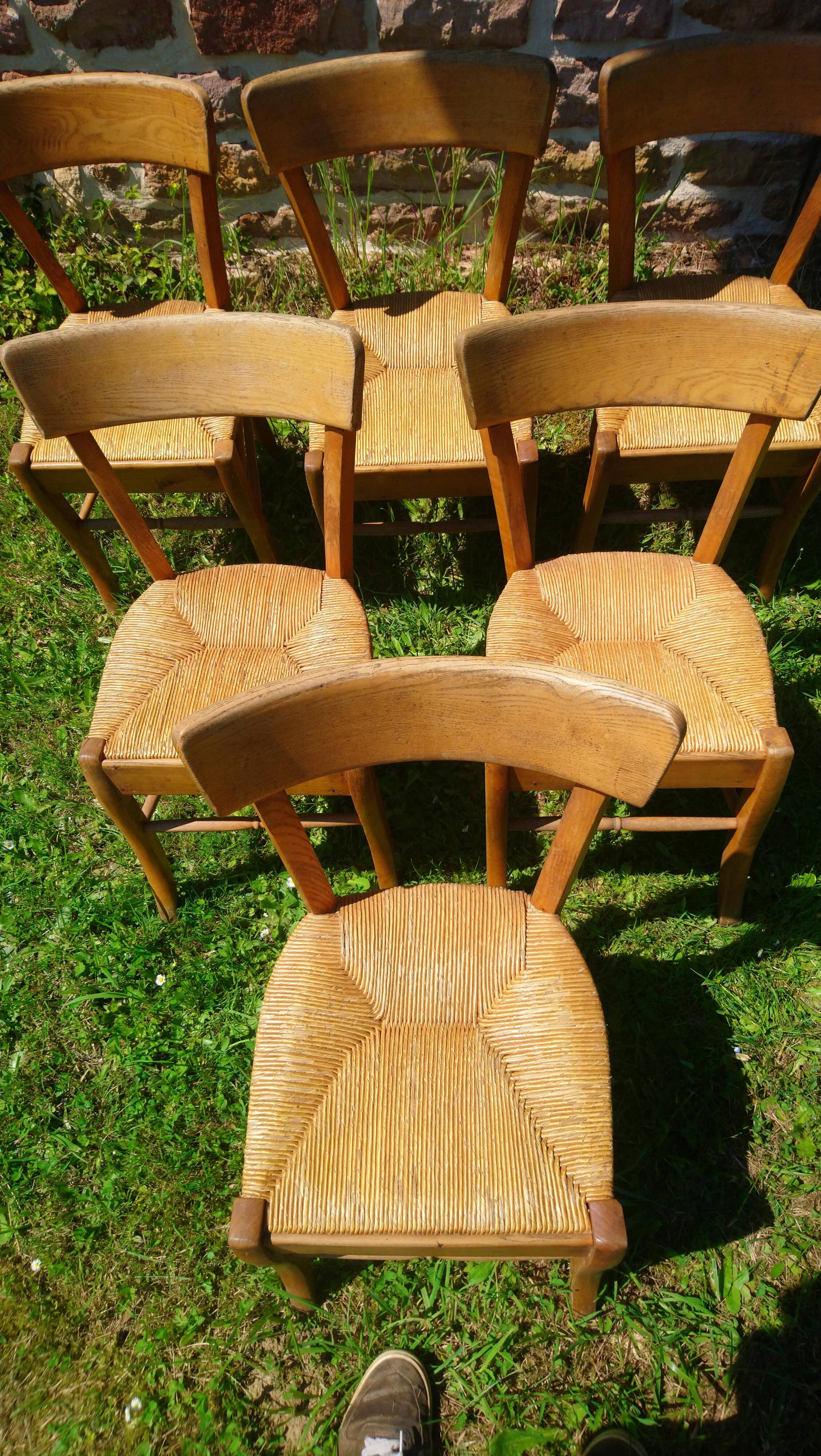 6 straw and beech bistro chairs