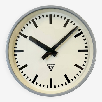 Industrial Light Grey Factory Wall Clock from Pragotron, 1960s