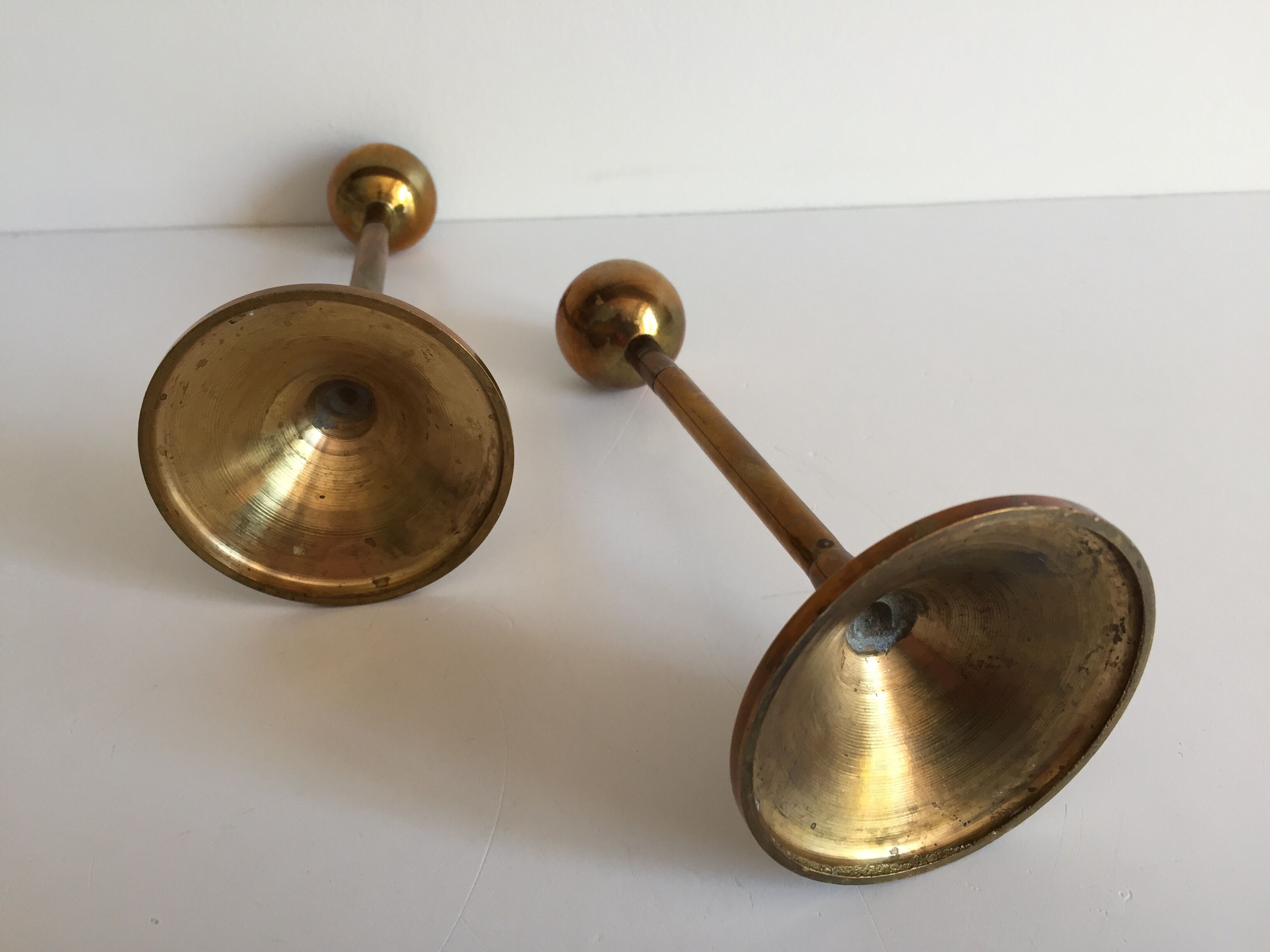 Pair of Scandinavian candlesticks in solid brass