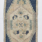 1X2 Blue vintage door mat rug, 1x2 Blue door mat rug, 2.7x1.5 Ft