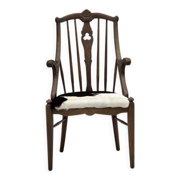 1960s, Danish high-backed armchair, reupholstered, furniture cowhide, oak.