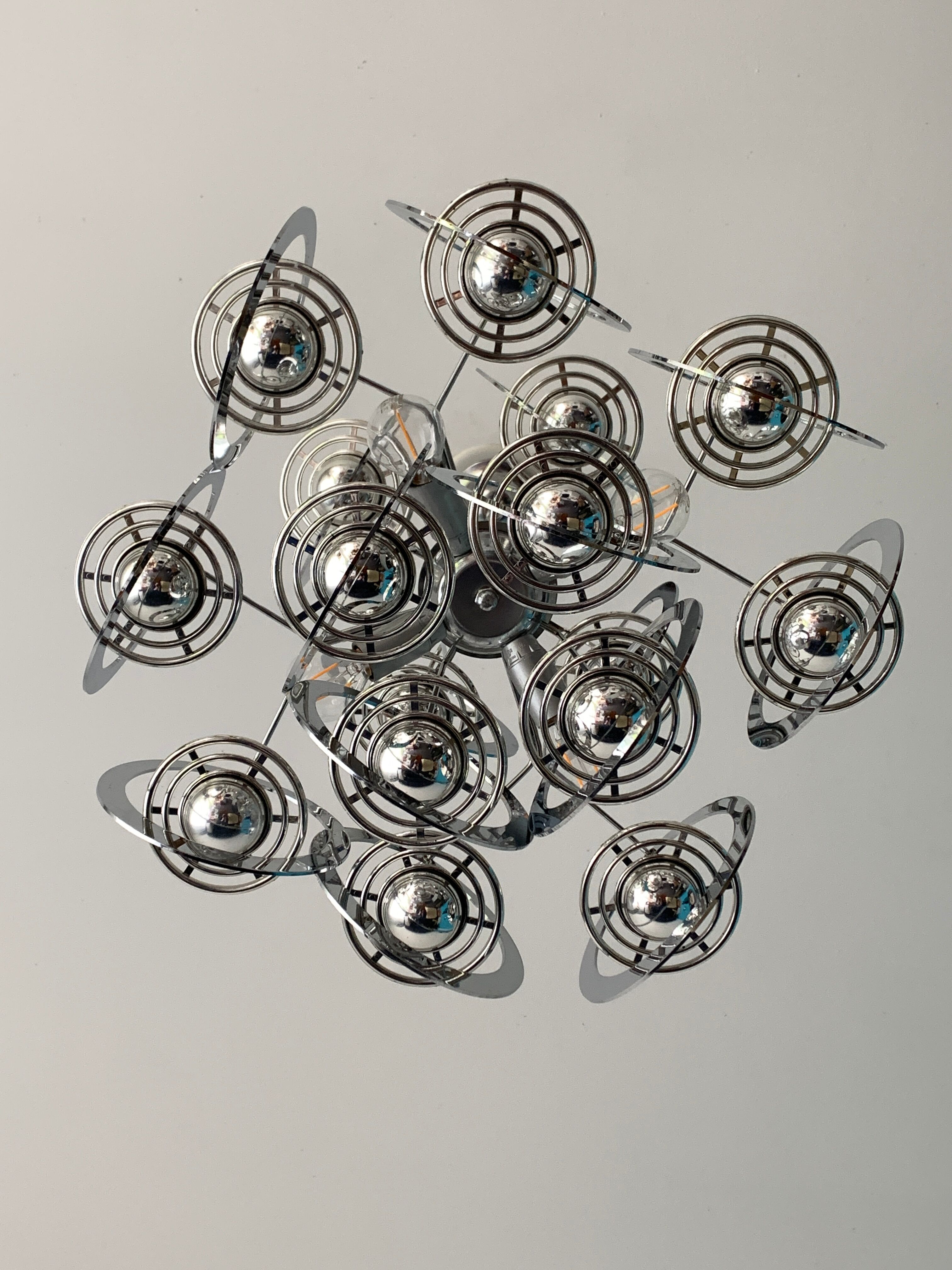Italian design pendant lamp or chandelier, 16 planets Saturn, space age, 1970
