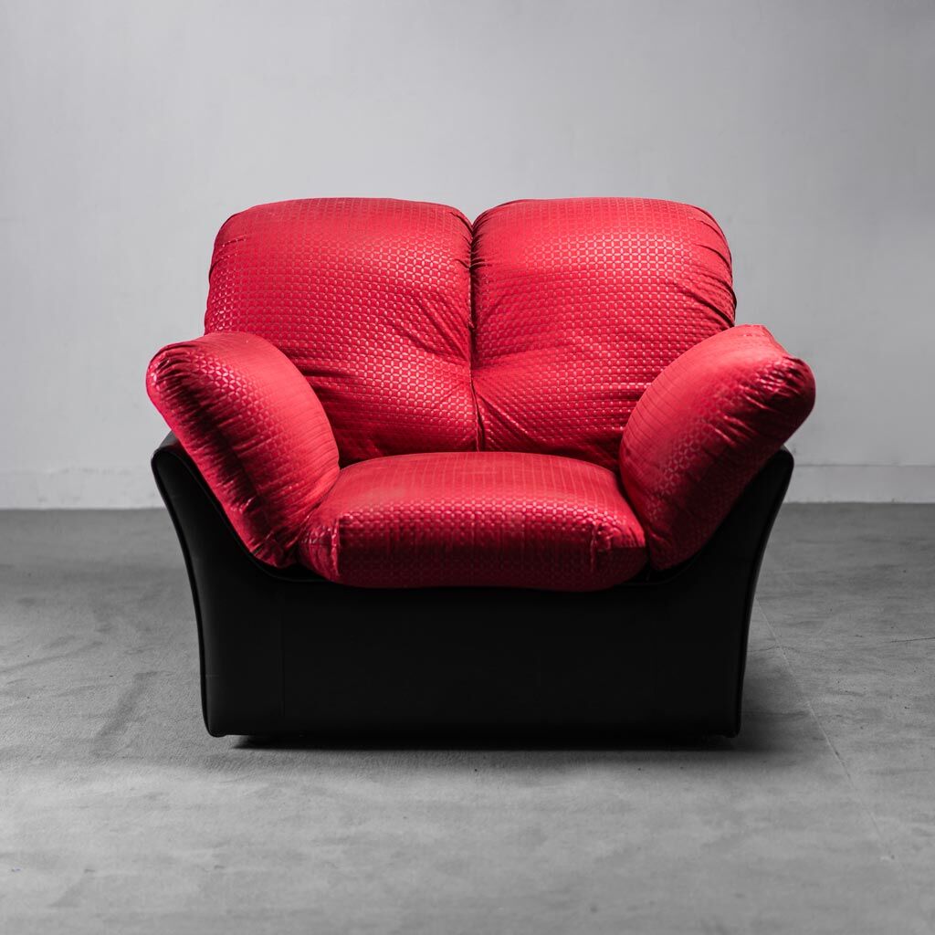 Paire de fauteuils tissu leonessa cuir 70s vintage