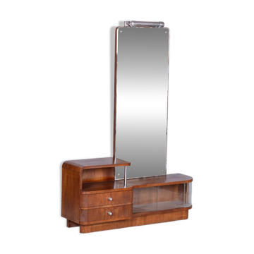 Art Deco Dressing Mirro in Glass & Walnut attributed to R. Slezak, Czech, 1930s