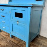 Wooden commercial workshop furniture with 4 drawers and 2 hinged doors - original patina
