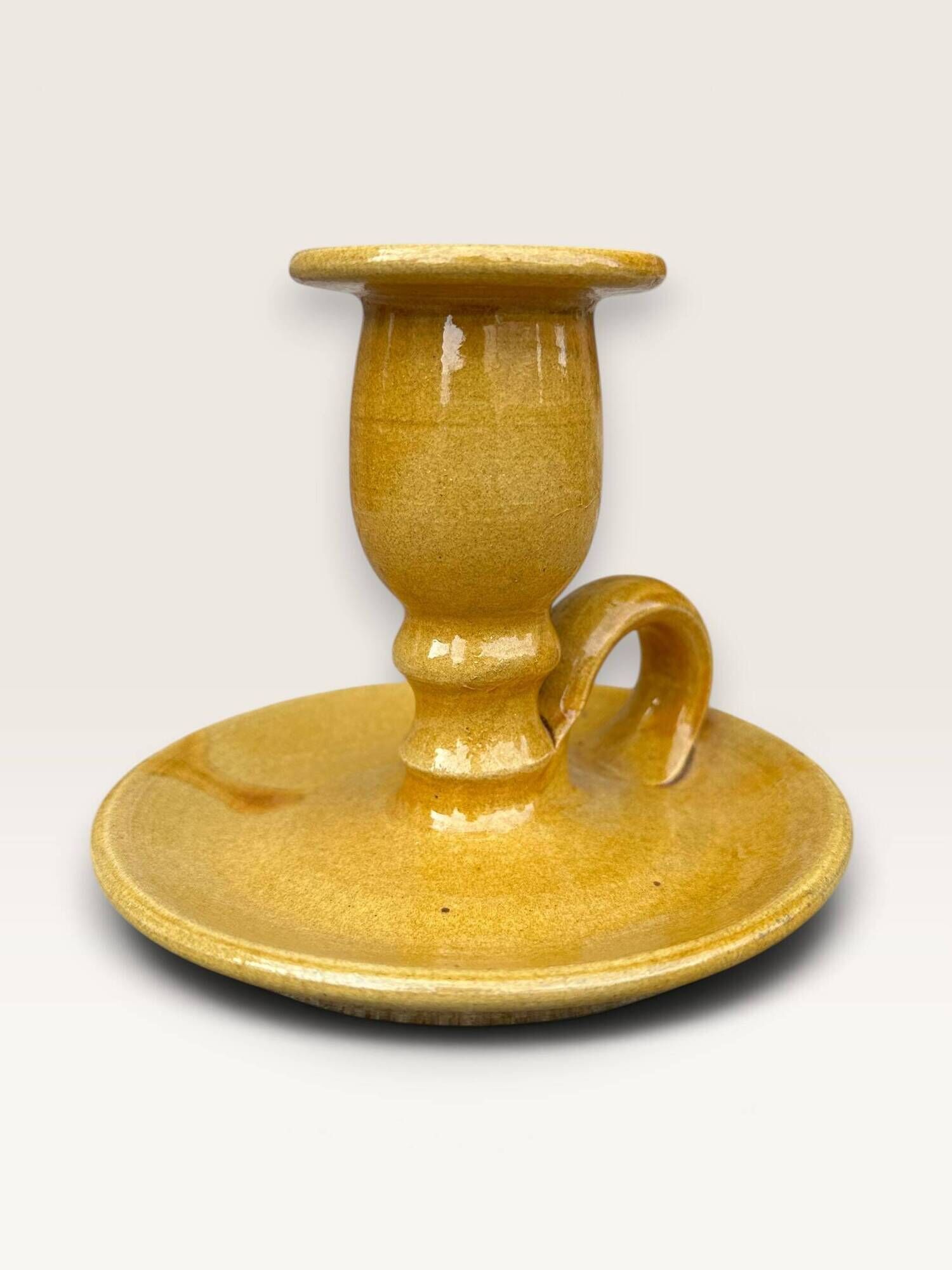 Mustard ceramic cellar rat candlestick