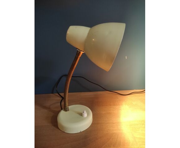 Lampe chevet bureau métal laiton crème patiné ancien vintage | Selency