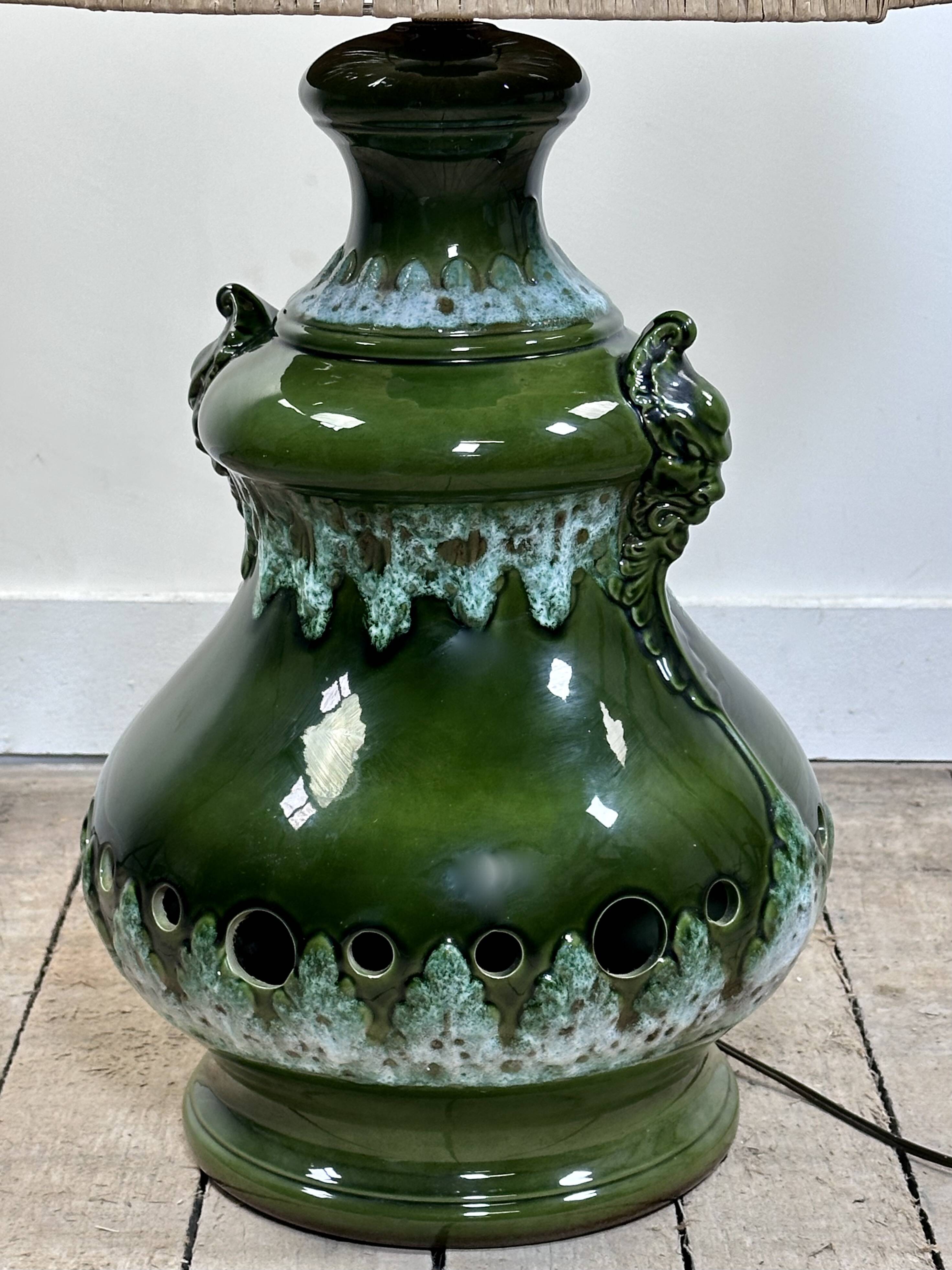 Vintage 1960s shaded green ceramic lamp