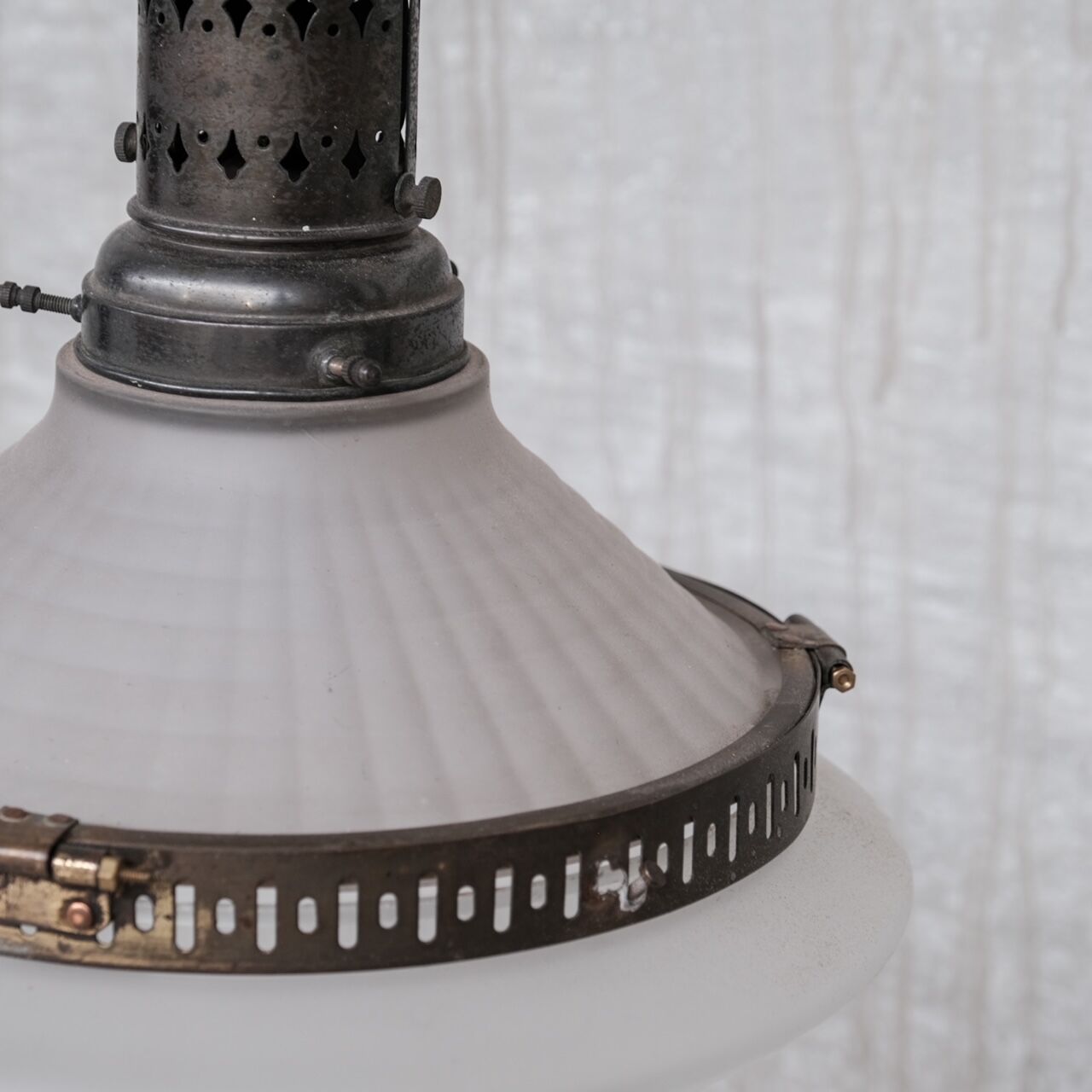 French conical glass and brass antique pendant light