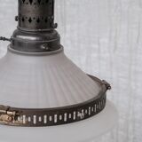 French conical glass and brass antique pendant light