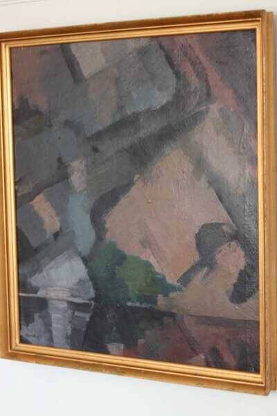 Original large mid-century Swedish oil on canvas – “Composition” by Sixten Lundbohm – vintage & framed – 77 × 70 cm (30.3" × 27.6")