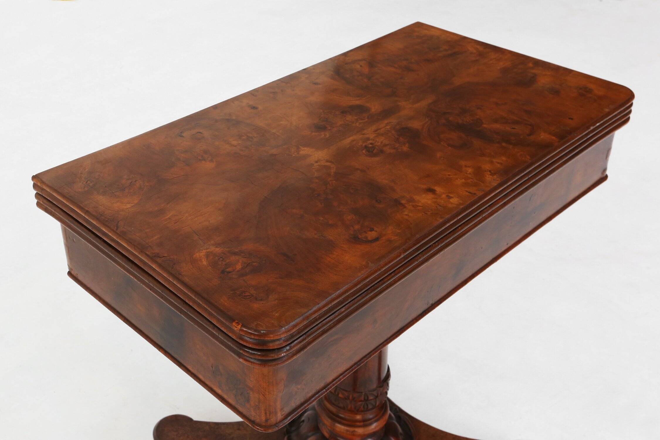 Victorian Burl Wood Folding Card Table, UK, 19th Century