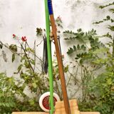 Old large wooden croquet game - metal cart - 1970