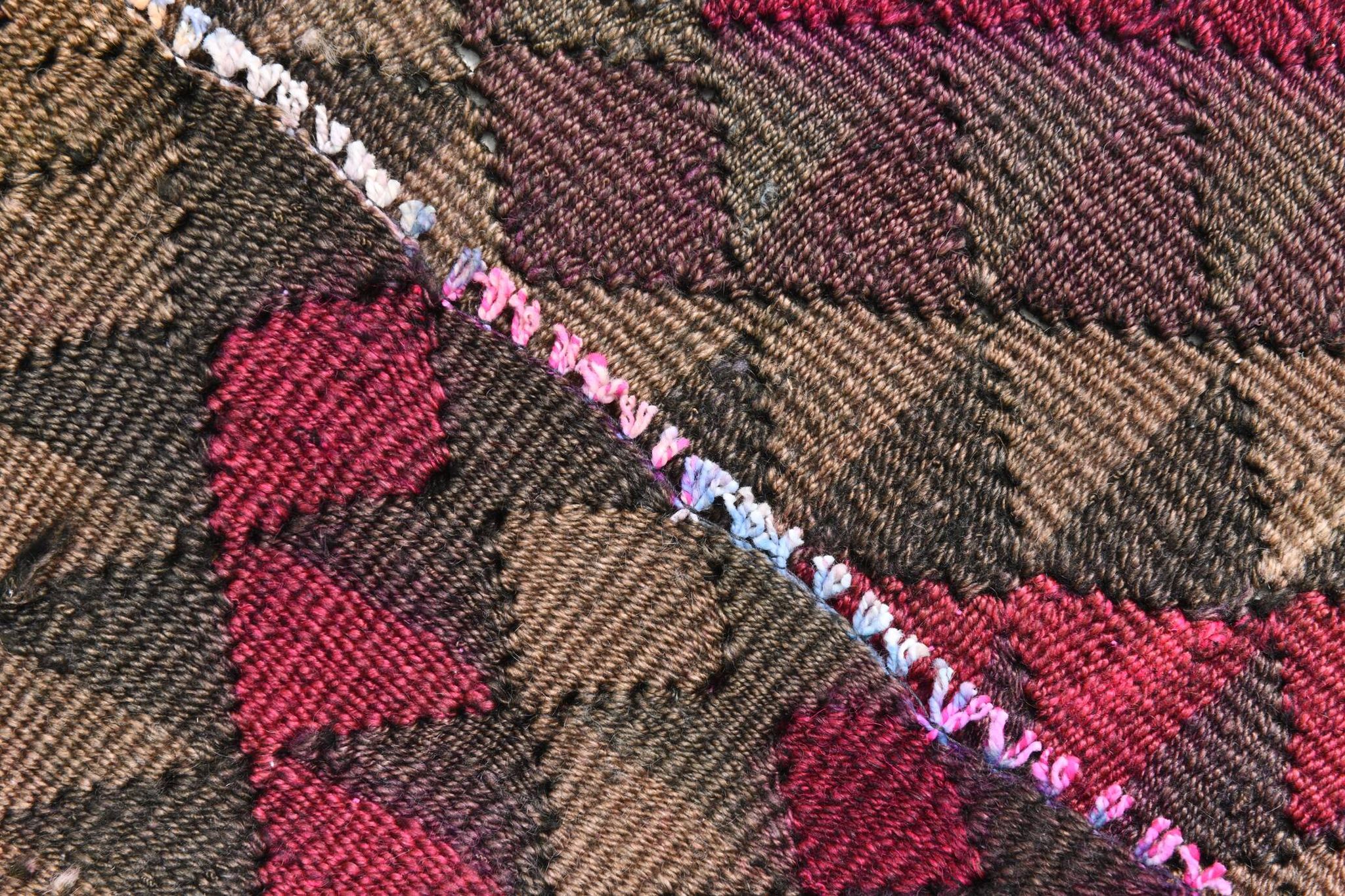 Turkish Burgundy & Brown Kilim Runner Rug, 80x342Cm