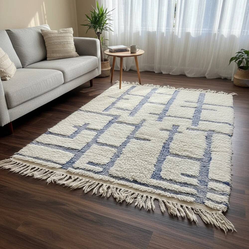 Graphic blue Moroccan rug