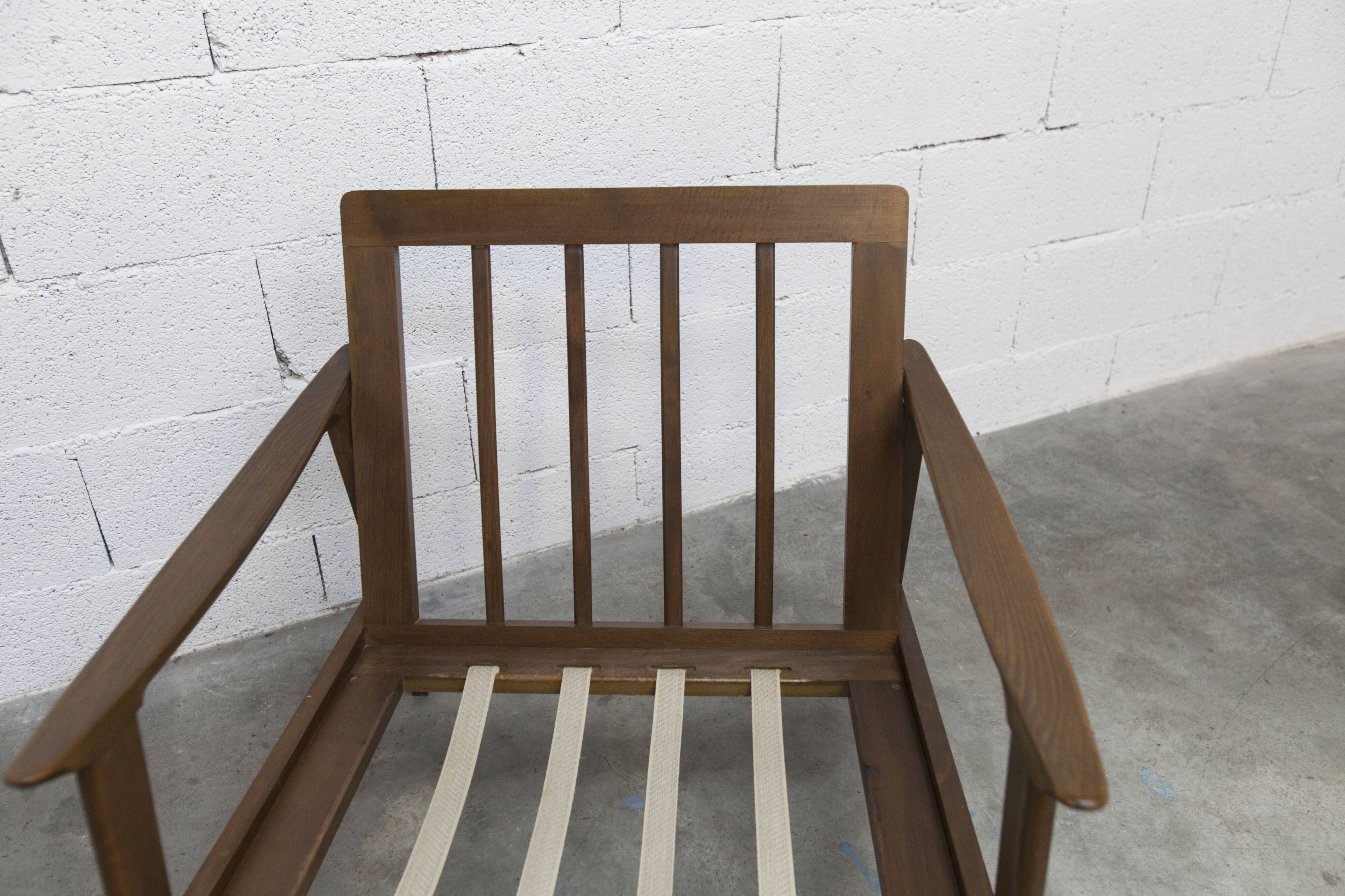 Scandinavian teak armchair, 1960s, demountable, with tartan fabric