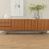 Classic sideboard from the 1960s, walnut veneer, Bauhaus stainless steel feet