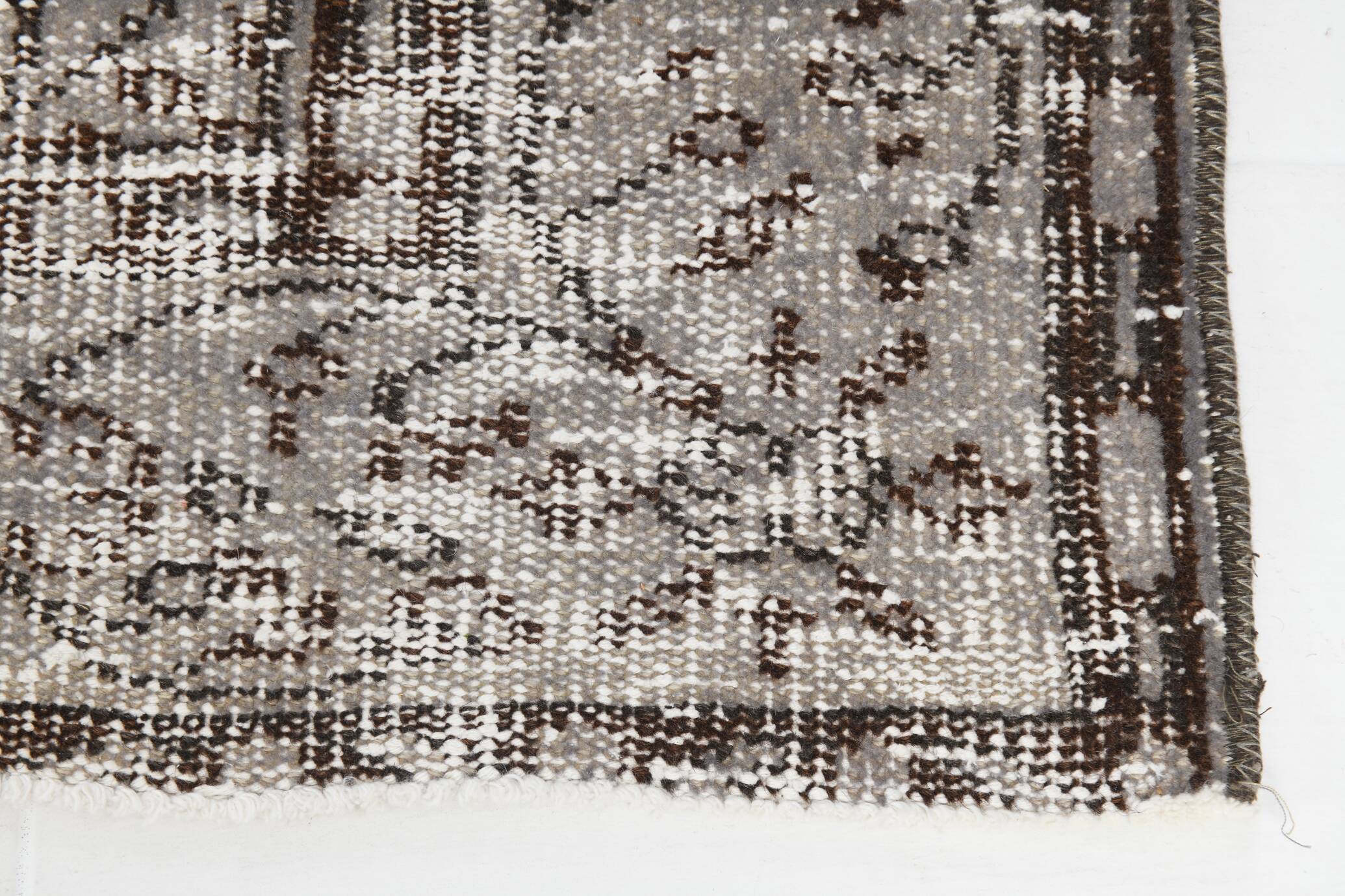 Gray & black floral turkish vintage rug