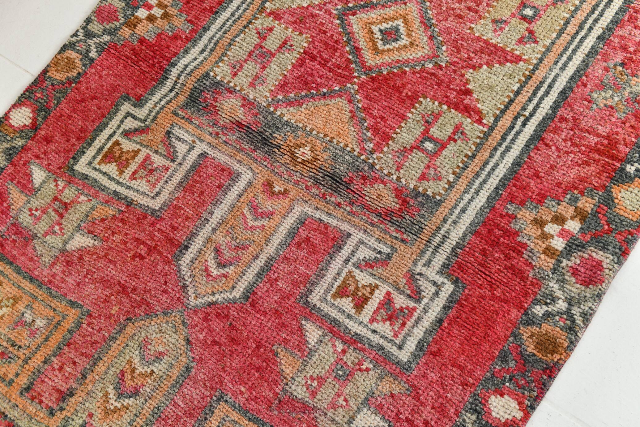 4x12 Vintage Long Wide Vintage Runner, Soft Red Wool Runner Rug, 104x363Cm