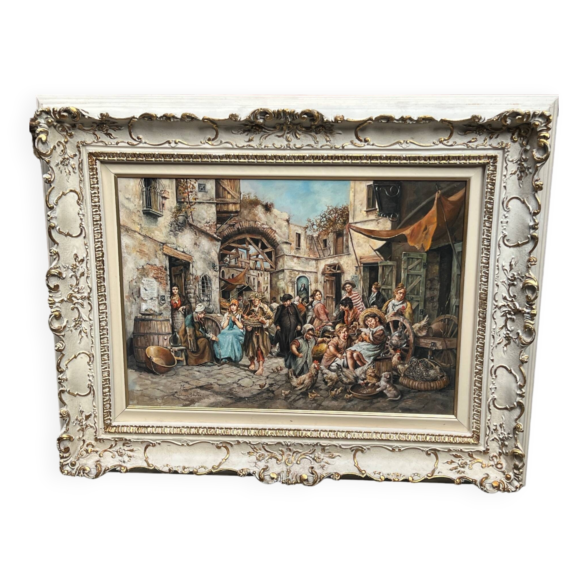 M. Elitzo "Scène de marché" Huile sur toile