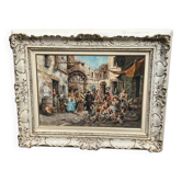 M. Elitzo "Scène de marché" Huile sur toile