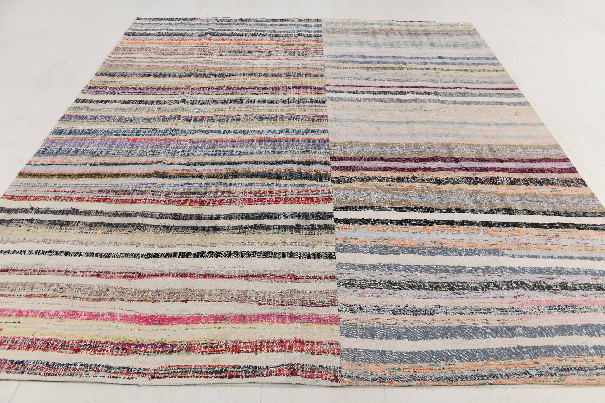 Large Striped Multicolor Vintage Kilim Rug, 292x327Cm
