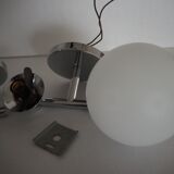 Pair of sconces with an opaline globe and chrome structure from the 1970s