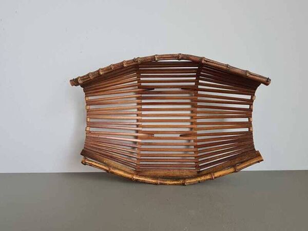 Panier bateau vintage français en bambou   Décor rustique