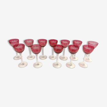 Set of Twelve Crimson Crystal Drinking Glasses attr. to Val Saint Lambert
