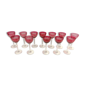 Set of Twelve Crimson Crystal Drinking Glasses attr. to Val Saint Lambert