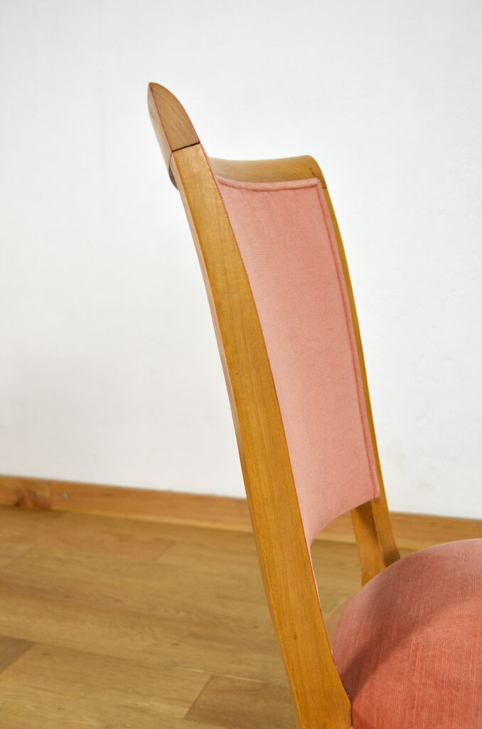 4 chaises hêtre & velours vintage 1950