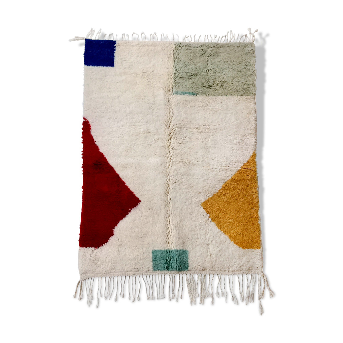 Moroccan Berber carpet blessed ouarain ecru with colorful patterns 255x156cm