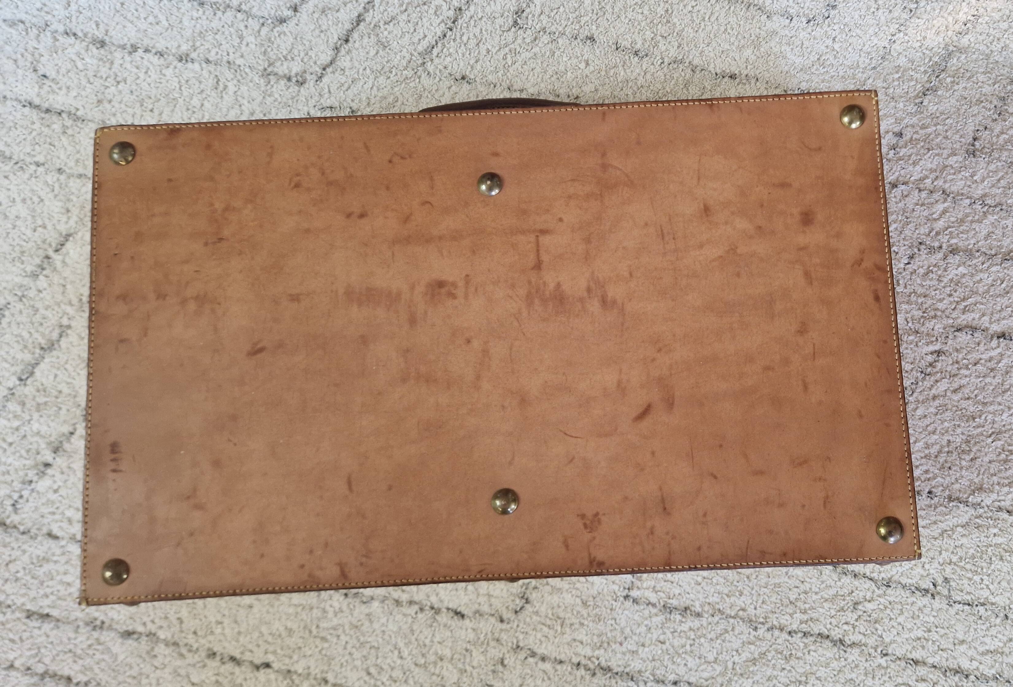 Antique leather and brass trunk/suitcase, high-end luggage circa 1930