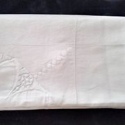 White linen tablecloth with embroidery and openwork, 1.65 x 2.40 m